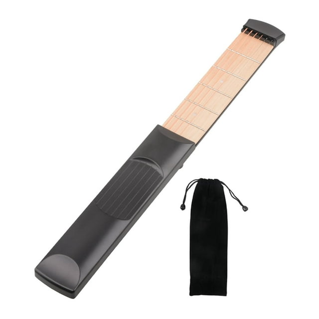Pocket Acoustic Guitar with Storage Bag Strings Trainer for Training Beginner 6 Fret Maples Black