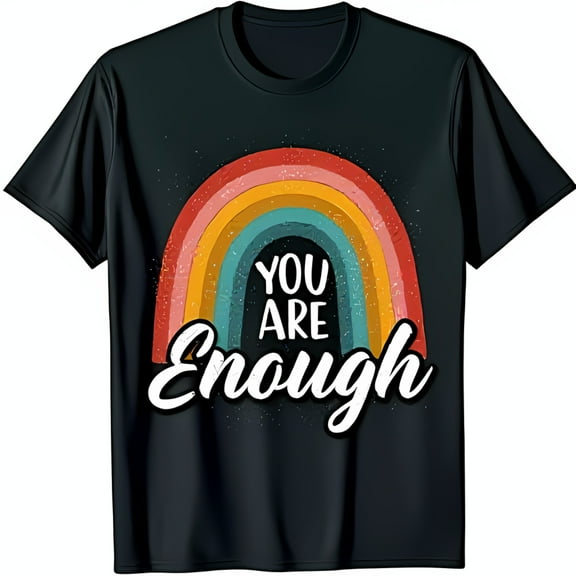Retro 70's Graphic Black T-Shirt 'You Are Enough' Design