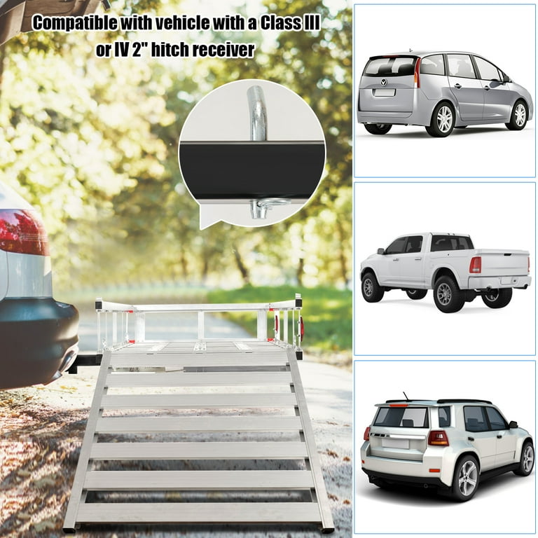 Costway 50 x 29.5 Aluminum Cargo Carrier with Ramp Hitch Mounted Mobility Carrier Hauler