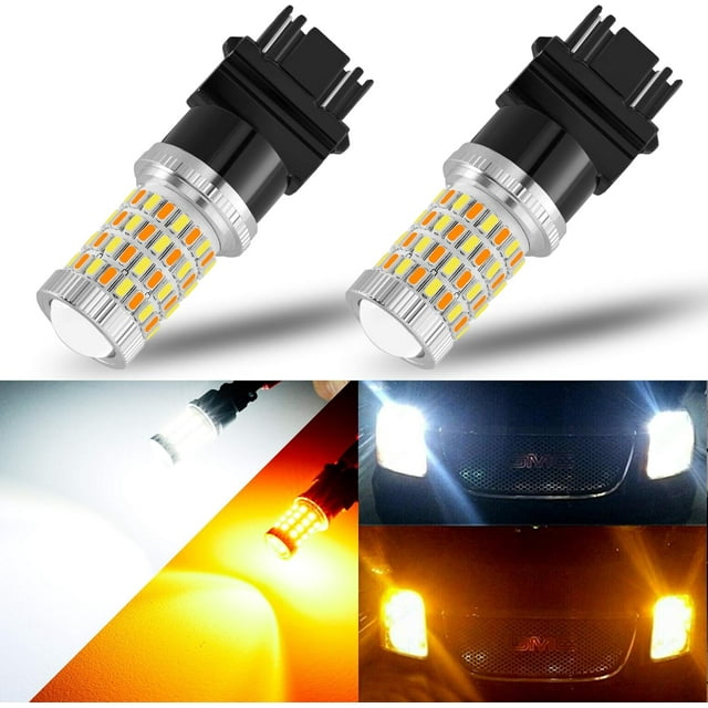 Wolfrail 3157 4157 3057 3457 Switchback LED Bulbs 76SMD Chipsets White\\/Amber with Projector Replacement for Front\\/Rear Turn Signal Parking Daytime Running Lights\\/DRL (Pack of 2)