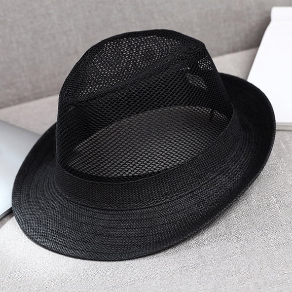Honeeladyy Summer Mesh Hat for Women and Men Solid Color Breathable Beach Party Fedora Cap for Outdoor Sport Fishing Running Cycling Use without Stuffiness, Black