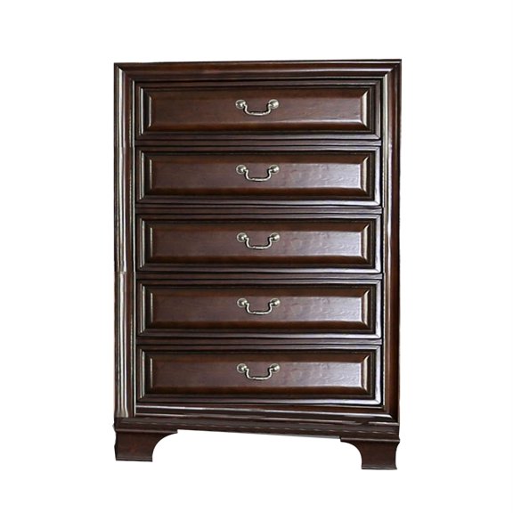 Transitional Style Wooden Chest with 5 Drawers and bracket Legs, Brown