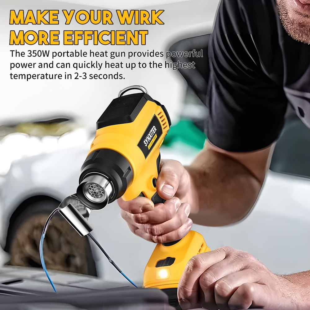 Heat Gun Cordless with 8.0Ah Battery 20V , 350W,Fast Heating Soldering Hot Air Gun 122℉-1022℉ Variable Temperature Control LED Light, with 4pcs Nozzles&Scraper for Crafts, ,Shrink Wrap(with Battery）
