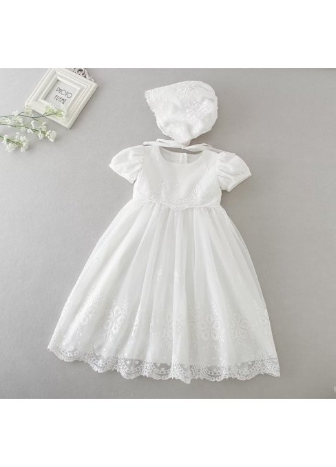 Cute 3PCS A Line Baptism Dresses with Bonnet Babe Christening Gown
