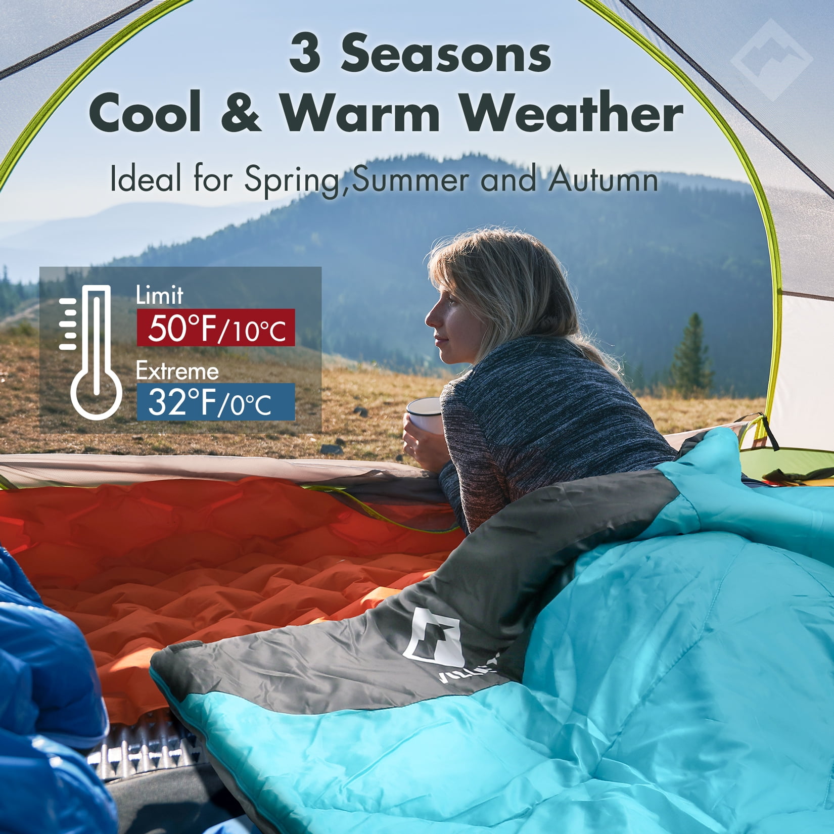 VILLEY Camping Sleeping Bag for Adults Boys and Girls, Lightweight Compact Backpacking Sleeping Bag for Outdoor, Traveling, Hiking