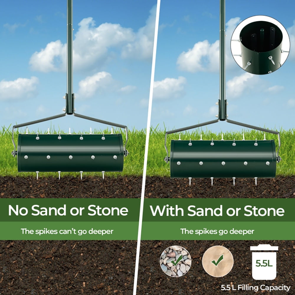 Kadyn Yard Roller,Lawn Roller, Sod Roller, Lawn Care Tools, 18/21 Inch Manual Lawn Aerator with Detachable Handle Filled with Sand or Stone-18 inches