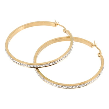 3 Pairs Round Diamond Earrings Large Gold Hoops Decorations for Women 14k Real Drop Statement Stainless Steel Women's