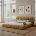 thumbnail image 4 of Melbourne King Size Leather Platform Bed with Curved Tufted Headboard in Tan, 4 of 5
