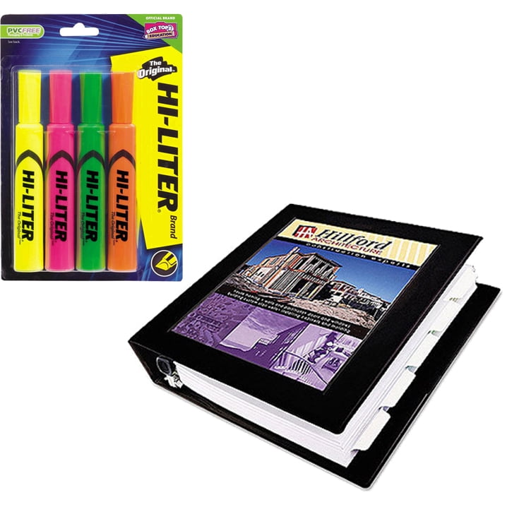 Avery Desk Style Hi-Liter, Assorted Colors, 4 pack and Avery Framed View Binder with One-Touch Locking EZD Rings, 2" Capacity Bundle