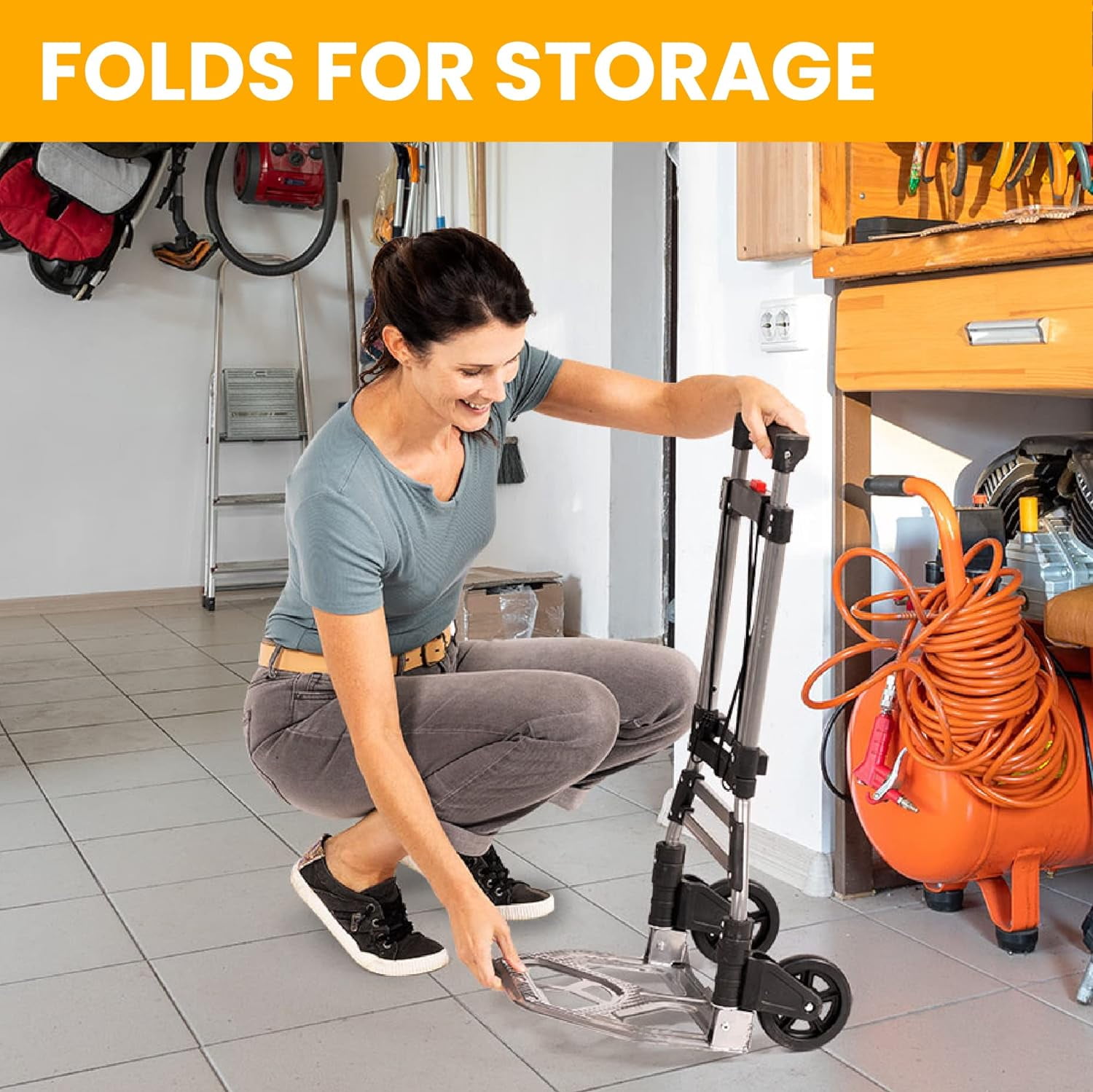 HaulPro COLAPSA Foldable Hand Truck Dolly, 5" Wheels, 150lb Capacity, 40" Tall and 11" x 15" Wide Base