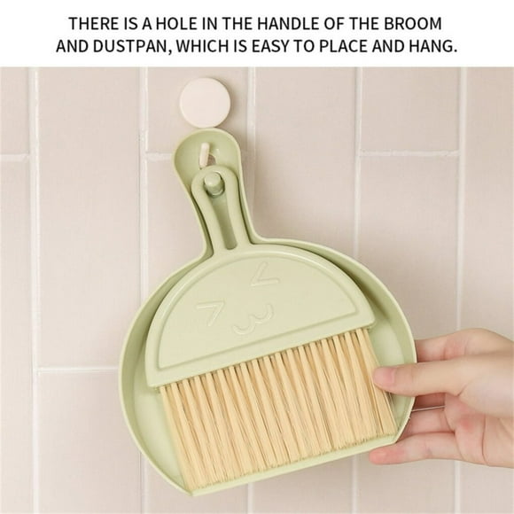 CNKOO Dust Pan and Brush Set Mini Broom and Dustpan 2PCS Whisk Brooms Small Cleaning kit for Tables Keyboards Cats Dogs and Pets Cleaning Green