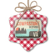 Christmas Ornament USA Rivers Cowpasture River - Virginia Red plaid Neonblond