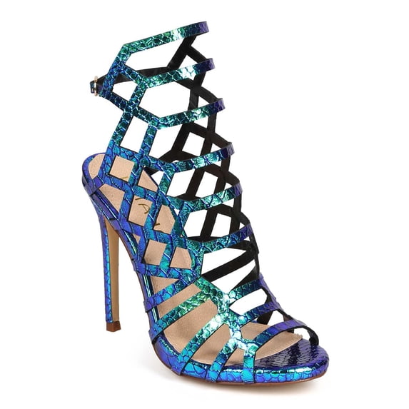 Liliana DI38 Women Hologram Snakeskin Open Toe Hollow Out Stiletto Sandal