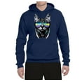 thumbnail image 2 of DJ Kitty Cat with Headphones | Mens Cat Lover Hooded Sweatshirt Graphic Hoodie, Navy, X-Large, 2 of 3