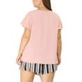 thumbnail image 4 of MODA NOVA Juniors Plus Size Floral Keyhole Flared Short Sleeve Chiffon Blouse Pink-1 2X, 4 of 7