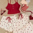 thumbnail image 4 of Conjunto de 3 piezas de pijamas con estampado romántico para mujer, moda coreana, camisola bonita, pantalones cortos, pantalones largos, ropa de dormir para dormir en casa, 4 of 5