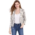 thumbnail image 4 of Chaqueta abierta de la chaqueta del traje de la cosecha del trabajo de la oficina del frente de las mujeres Beige-Floral XL, 4 of 6