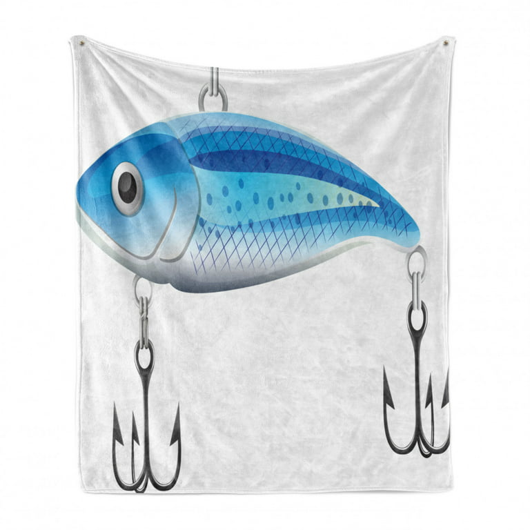 Fishing Theme Soft Flannel Fleece Blanket, Angling Elements with