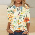 thumbnail image 2 of CYMMPU Blouses for Women Dressy Casual T-Shirts 3/4 Sleeve Round Neck Floral Printed Loose Fit Fall Fashion Shirts Spring Tops Lightweight Basic T-Shirts S, 2 of 5