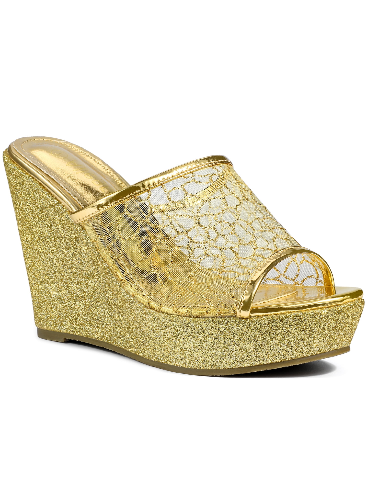 Unique Bargains Women's Glitter Platform Wedges Mesh Slip on Wedge Slide  Sandals - Walmart.com