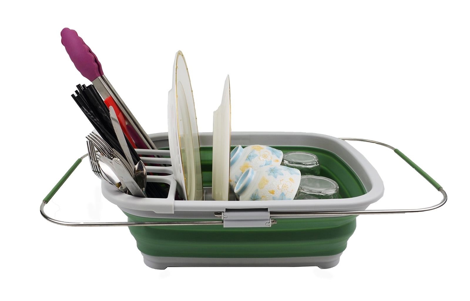 SAMMART 8L (2.11Gallons) Expandable Collapsible Dish Drainer - Foldable Drying Rack - Portable Dinnerware Organizer - Space Saving Kitchen Storage Tray