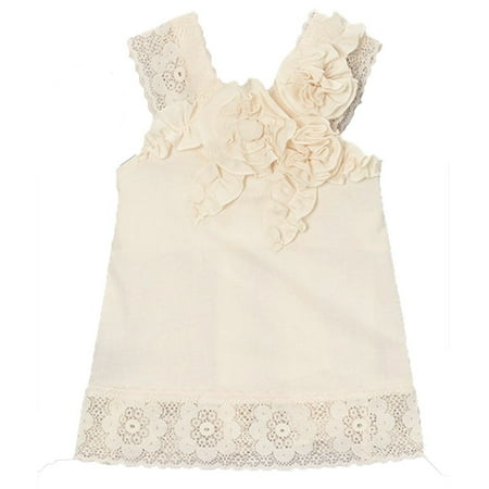 - Little Girls Ivory Solid Color Rosette Lace Detailed Sleeveless Shirt 12M-6