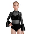 thumbnail image 2 of iiniim Kids Girls Shiny Gymnastics Leotards Long Flare Sleeve Figure Skating Dance Bodysuit Black 14, 2 of 7