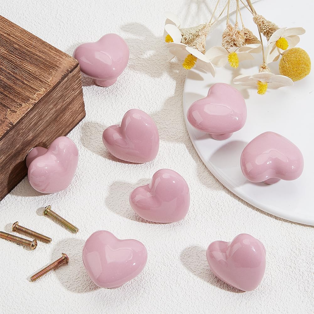 12 Sets Cabinet Knobs 1.59 Inch Pink Heart Kitchen Dresser Knobs Drawer Knob Cabinet Hardware Ceramic Knob for Home Cupboard Wardrobe Bathroom Hardware for DIY