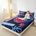 thumbnail image 4 of Feelyou Eat Basketball Sleep Queen Sheet Sets for Boys, Navy Red Cartoon Flat Sheet, Modern Sports Theme Queen Fitted Sheet, Super Cozy Room Decor, 4-Piece, 4 of 7