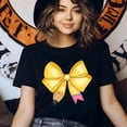 thumbnail image 3 of Yellow Pencil Bow Teacher Shirt – Cute Minimalist Teacher Gift Tee, Navy, Size XL, 3 of 6