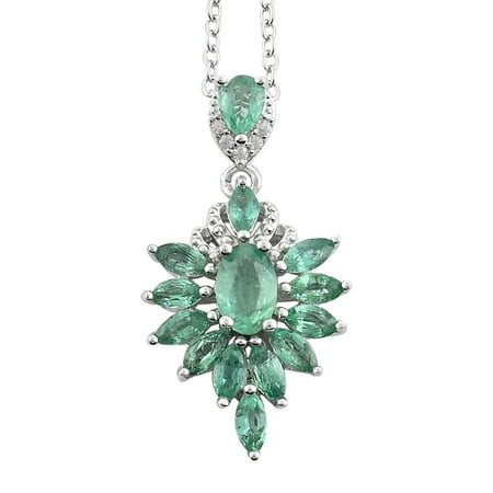 Shop LC 925 Sterling Silver Oval AAA Emerald White Zircon Necklace Rhodium Plated Pendant Wedding Bridal Anniversary Engagement Jewelry For Women Size 18" Ct 1.2