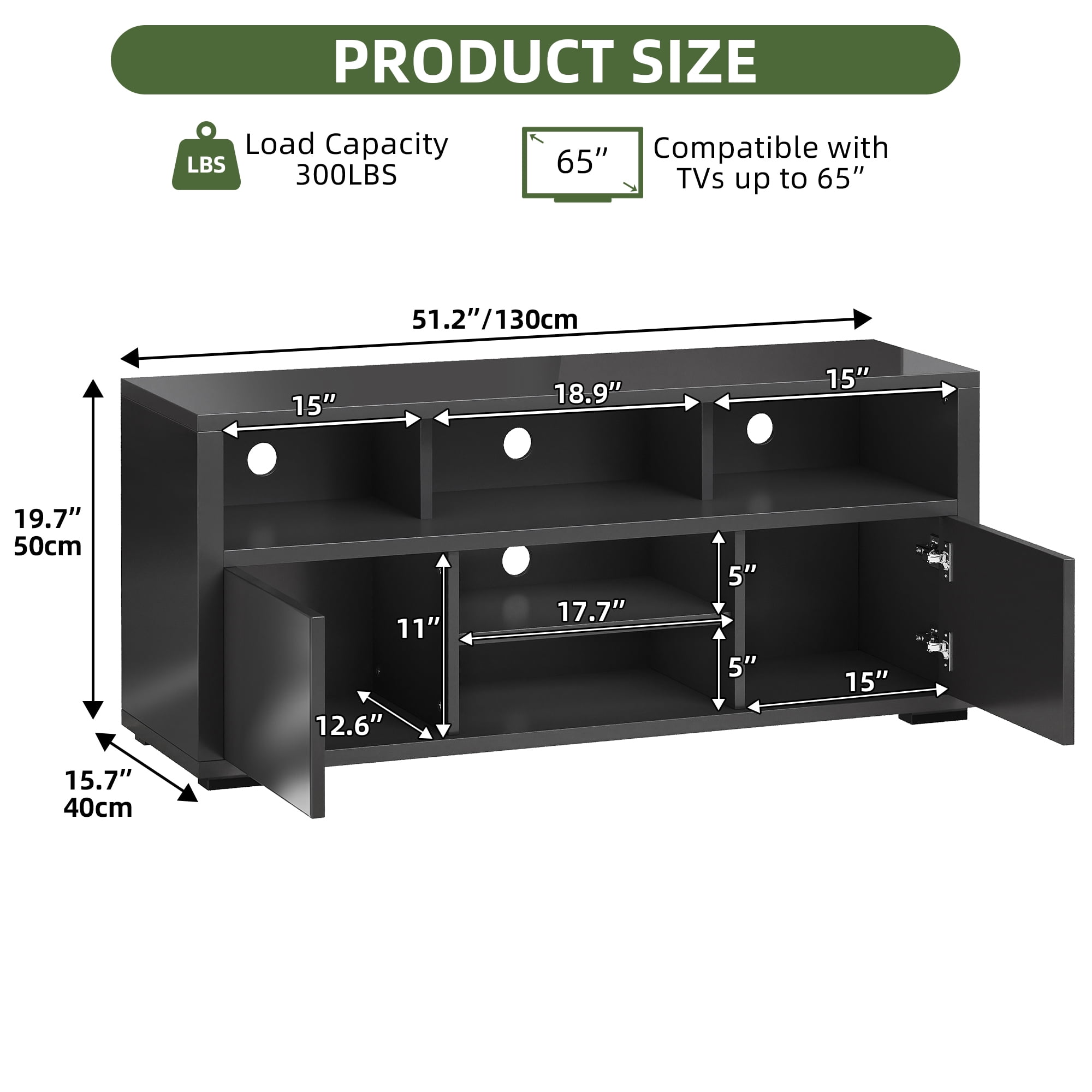 Uforic TV Stand for 55 inch TV, Modern LED Entertainment Center TV Console Media Cabinet,Black