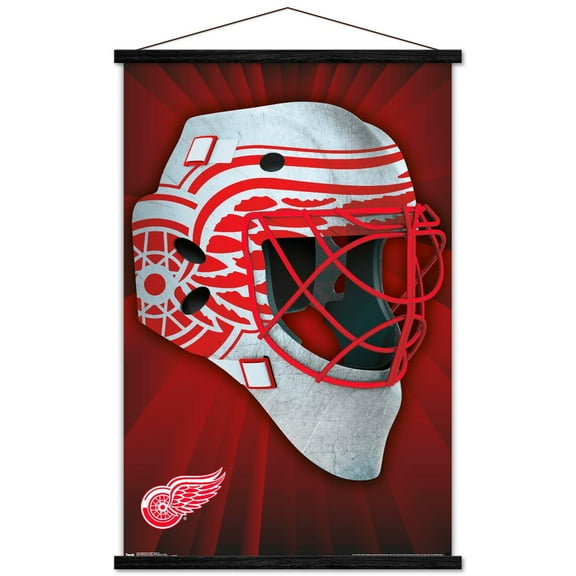 NHL Detroit Redwings - Mask 16 Wall Poster with Wooden Magnetic Frame, 22.375" x 34"