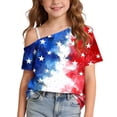 thumbnail image 2 of ITSAME Girls American Flag Graphic Tee One Shoulder Tops 4th of July Independence Day Patriotic T-Shirts Multicolor Size 5, 2 of 9