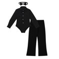 thumbnail image 3 of JanJean 2PCS Kids Boys Jazz Dance Romper Shirt Leotard Pants Set Long Sleeves Lapel Bodysuit for Black 12, 3 of 7
