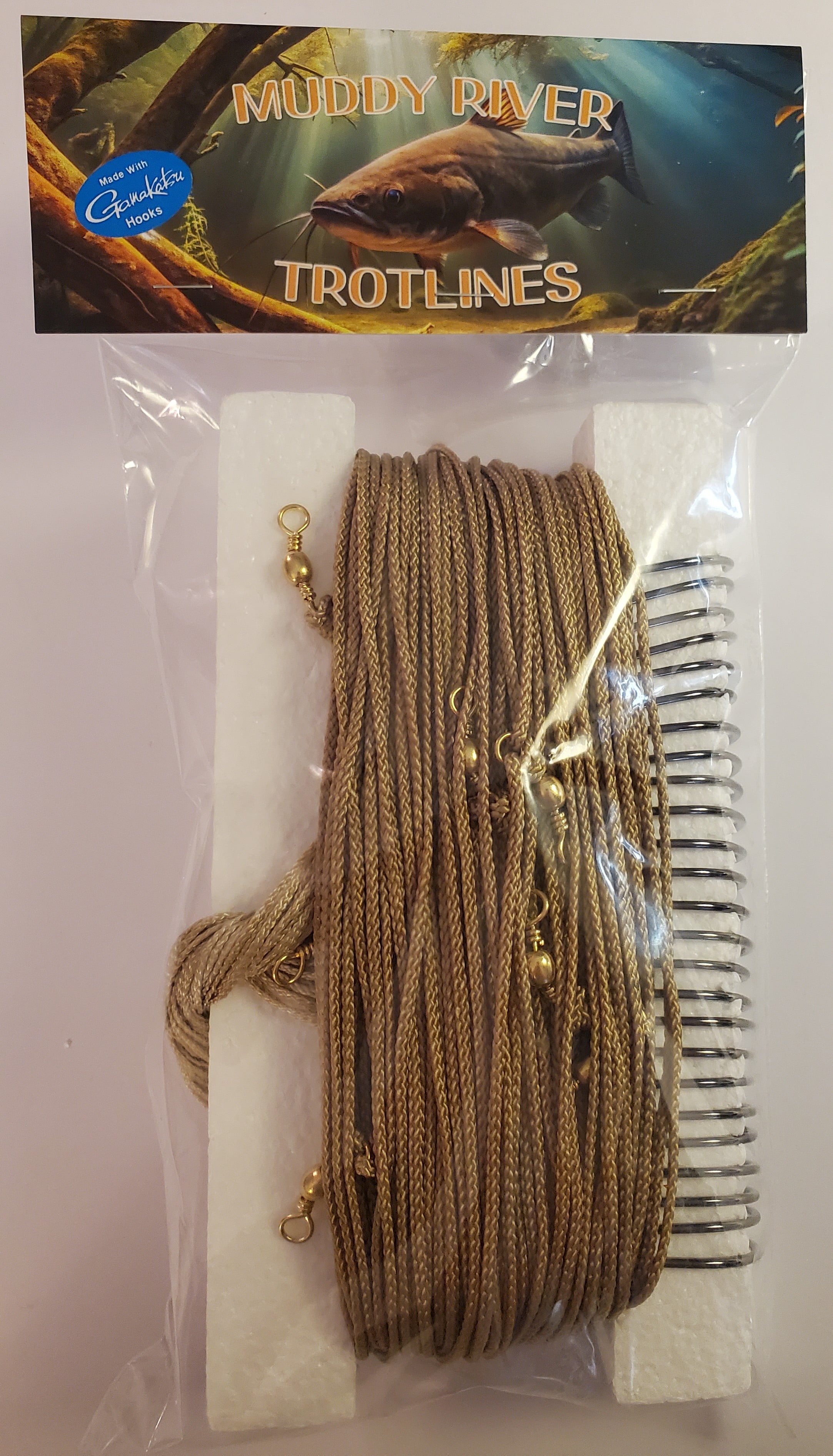 Muddy River Trotlines; Complete Trotline kit Includes: Mainline pre-rigged with Swivels, Leader Lines and Superb Quality Gamakatsu Circle Hooks