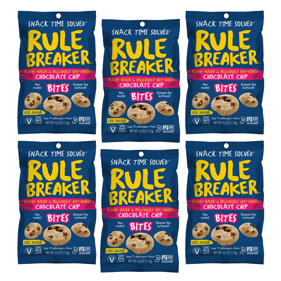 Rule Breaker Snacks Chocolate Chip Blondie Bites 6-Pack | Vegan, Gluten-Free, Nut-Free, Top 11 Allergen-Free | 6 4-oz Bags