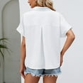 thumbnail image 5 of Lovskoo Summer Tops for Women 2024 Button Down Collared Short Sleeve Shirt Solid Color Loose Top Shirt White, 5 of 6