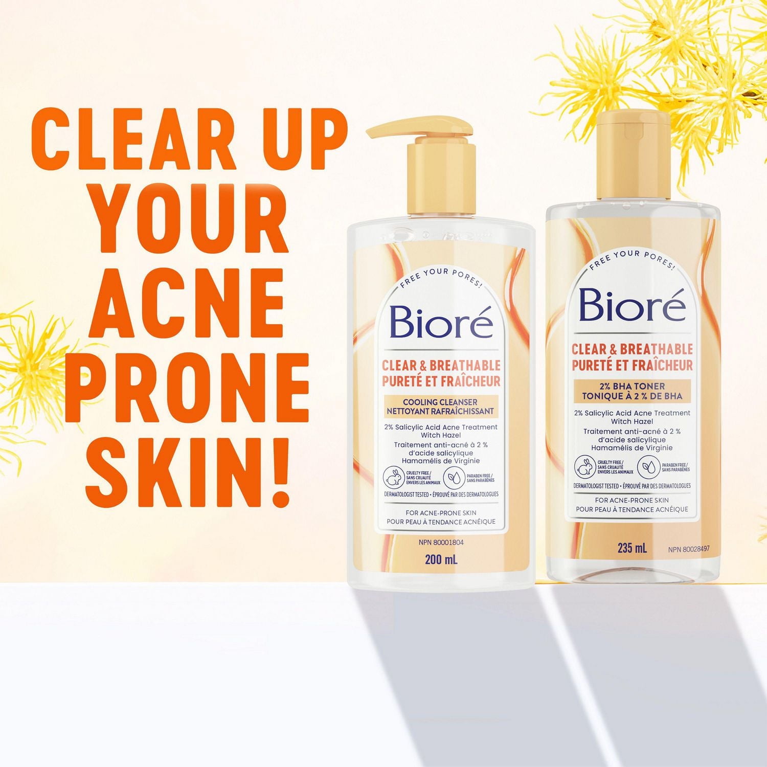 Bioré Pore Clarifying Toner with Witch Hazel, Salicylic Acid Facial Skin Care for Acne Prone Skin, 235mL