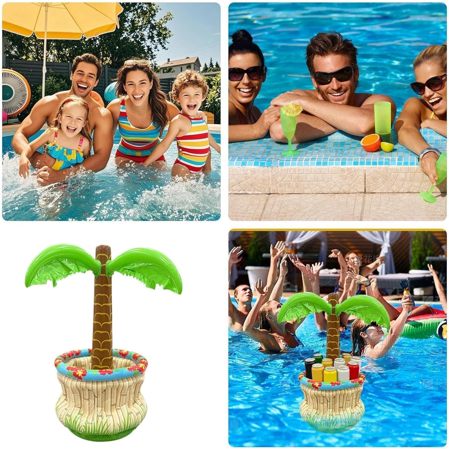 Inflatable Palm Tree Cooler Floating Drink Ice Bucket Tropical Party