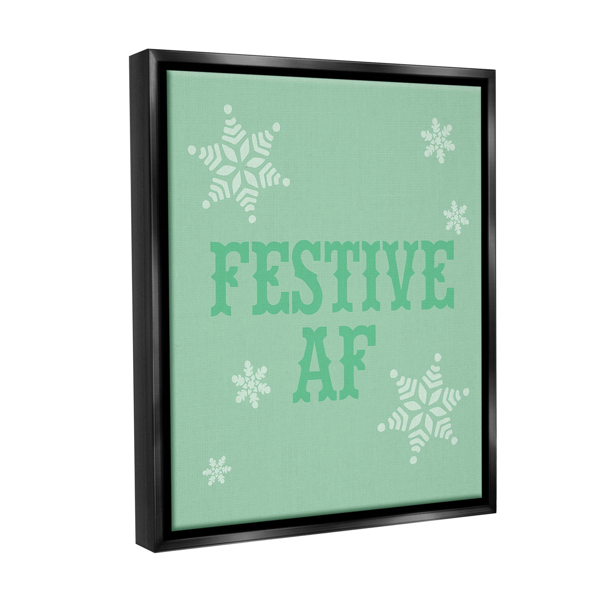 Stupell Industries Funny Festive AF Phrase Holiday Painting Black Floater Framed Canvas Art Print Wall Art, 17 x 21