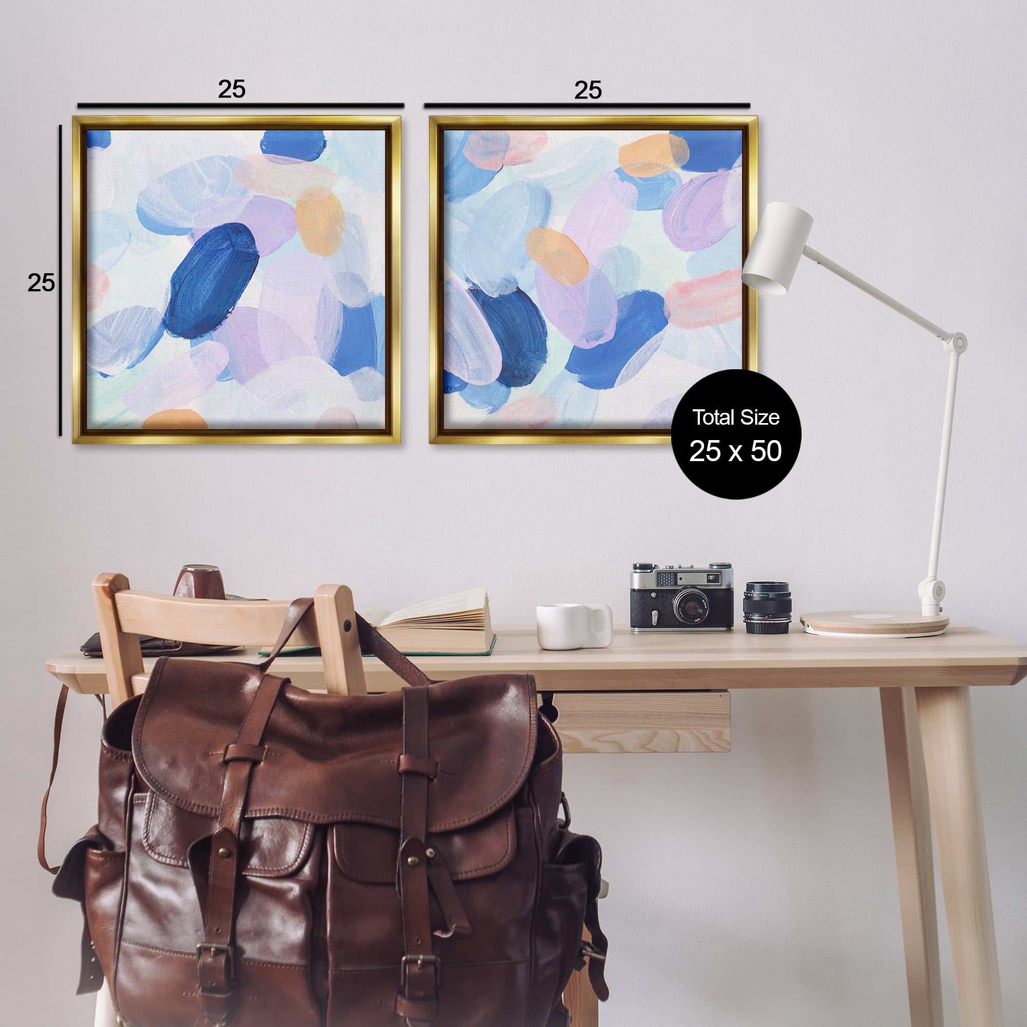 Stupell Industries Oval Lavender Blue Abstract Abstract Painting Gold Floater Framed Canvas Art Print Wall Art, 25 x 25, Set of 2