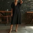 thumbnail image 5 of ZQUUVOU Sundresses for Women V Neck Short Sleeve Lace Trim Loose Midi Dresses with Pockets Long Casual Summer Dress Black, 5 of 6
