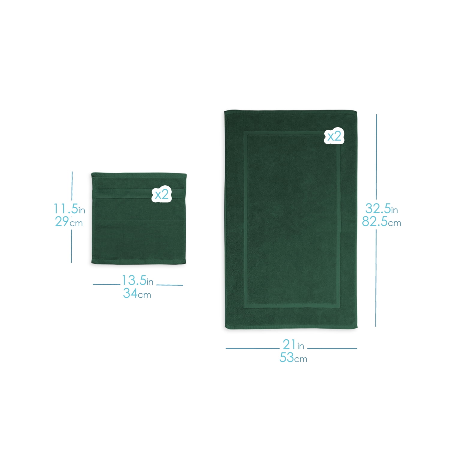 Clara Clark Bath Towels Set, 100% Cotton Luxury Softness 4 Pc Set, Hunter
