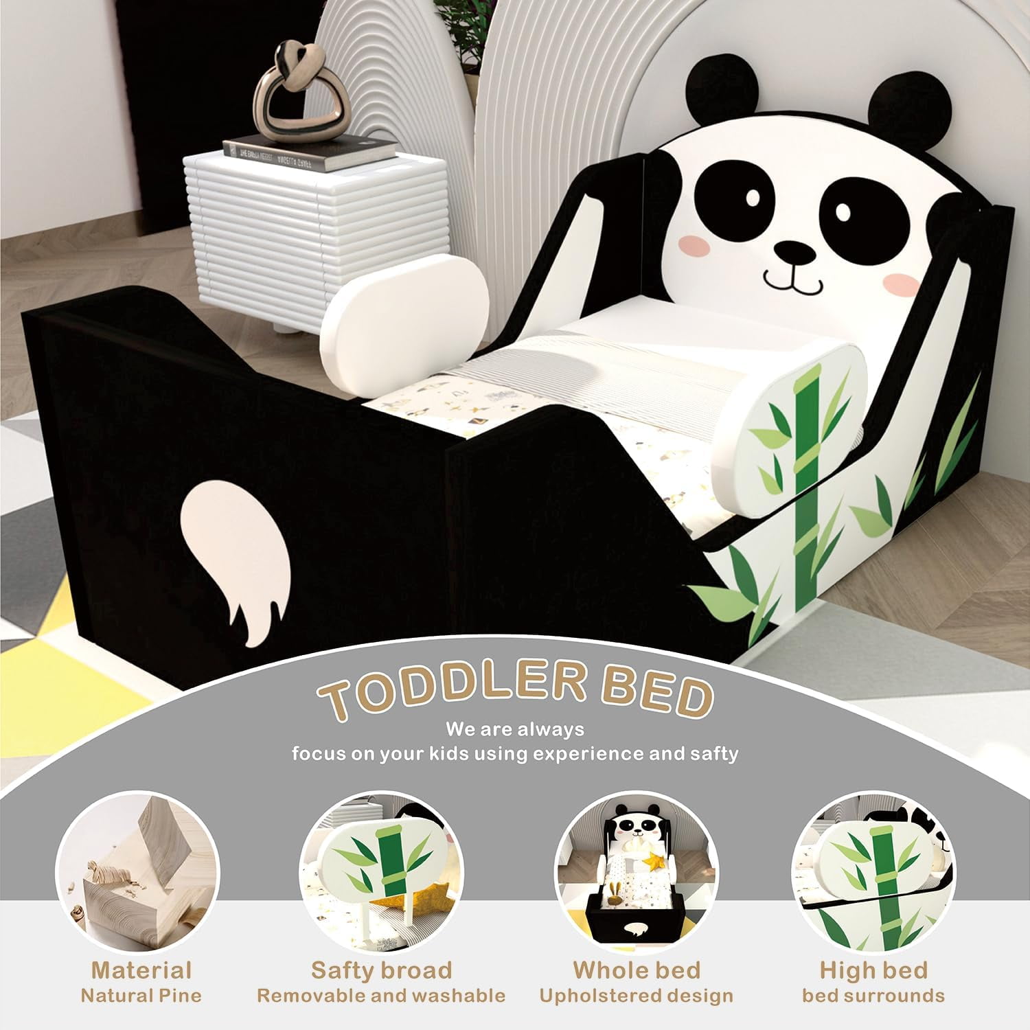 Toddler Beds, Child Bed for Kids with Extra Safty Broad, Standard Crib Size Animal Toddler Bed, Certified Fabric Toddler Beds,Toddler Floor Beds