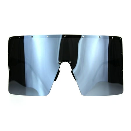 Extra Large Face Mask Color Mirror Futuristic Sunglasses Black Silver Mirror