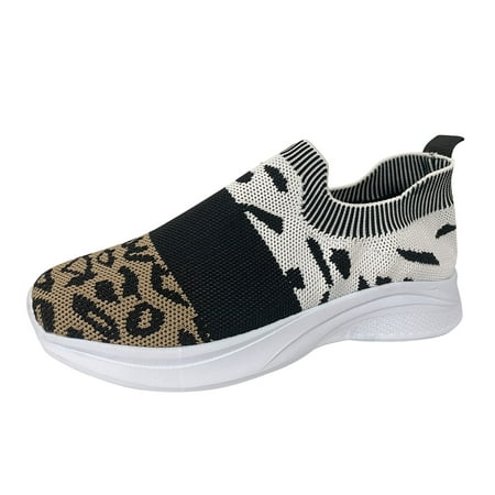 

HGWXX7 Ladies Fashion Leopard Print Mesh Breathable Platform Casual Sneakers Fall Shoes