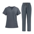 thumbnail image 3 of Conjunto de uniforme médico unisex de manga corta transpirable para enfermeras y esteticistas. Gris, 3 of 9