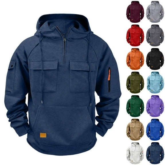 Momasggi Big and Tall Tactical Hoodies for Men Quarter Zip Pullover Tops Casual Long Sleeve Drawstring Hooded Sweatshirts Loose Workout Gym Outdoor Sweatshirt with Pockets Green XL