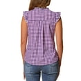 thumbnail image 4 of INSPIRE CHIC Women's Gingham Top Ruffle Shirt V Neck Cap Sleeve Plaid Blouse S Purple, 4 of 7